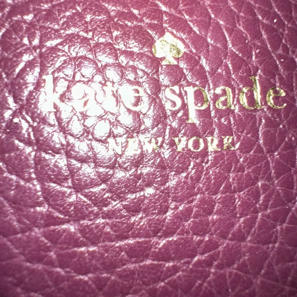Kate Spade Burgundy Leather Heart Keychain & Bag Charm Accessory W/ Cross Stitch